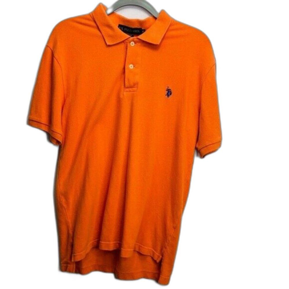 Y2K‎ Preppy Tenniscore Bright Orange Polo Shirt Minimalist Streetwear Casual M